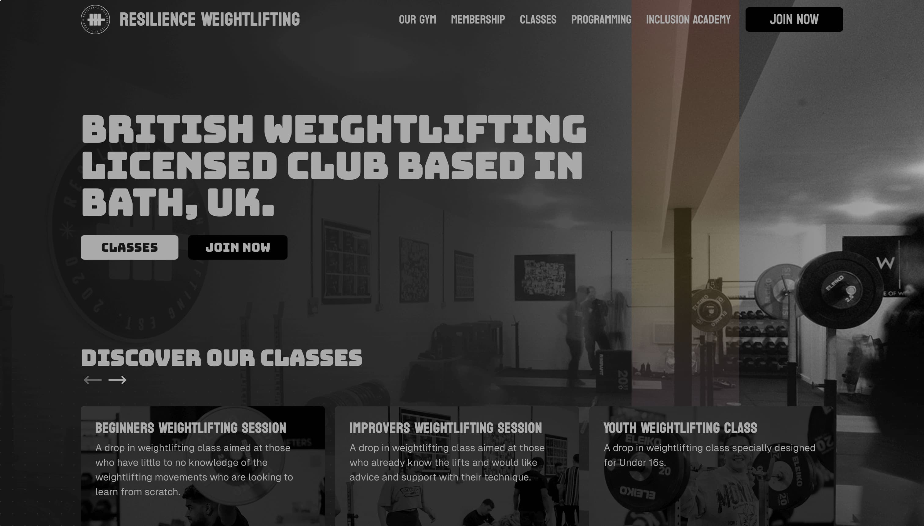 Resilience Weightlifting desktop view